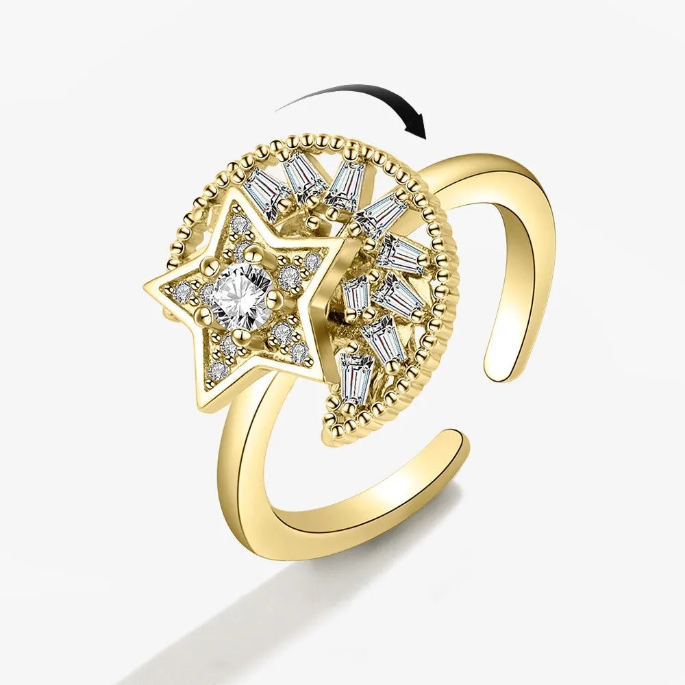 Anillo giratorio antiestrés de mariposa y flor con diamantes de imitación – Anillo giratorio antiansiedad para mujer | Joyería ajustable para aliviar el estrés