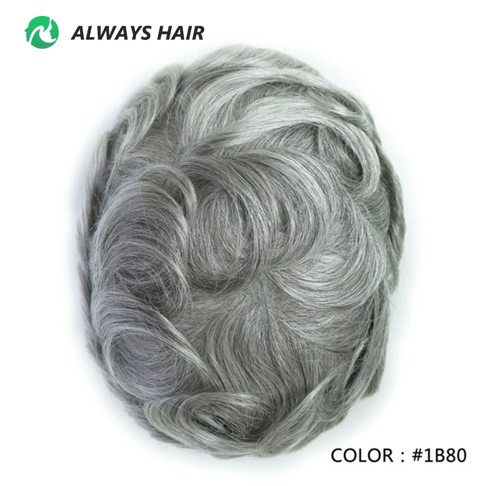 0.12-0.14mm PU Skin Hombres Peluquín – Peluca de Sistema Capilar de Cabello Humano Indio de Grosor Completo | Reemplazo de Cabello Natural con 130% de Densidad