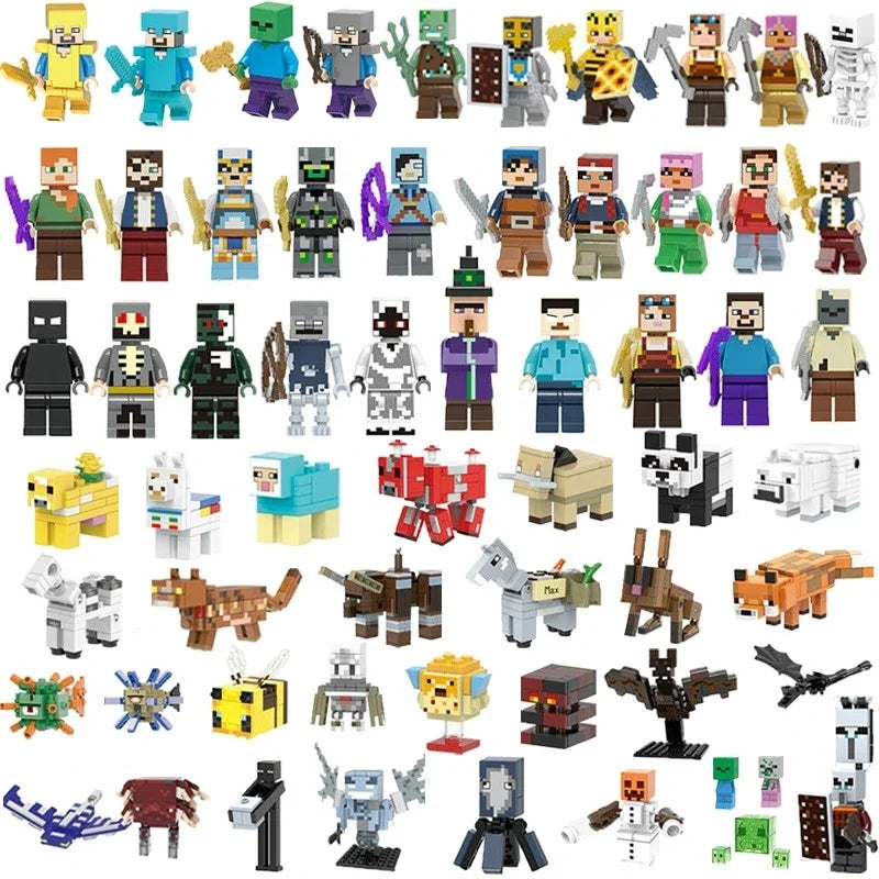 Lot de 8 mini-blocs de construction inspirés de Minecraft – Creeper, Ender Dragon, Steve, Squelette et Cheval, jouets de construction à faire soi-même, blocs de construction créatifs à collectionner pour enfants
