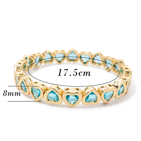 2024 Women’s Gold Love Bangle Rhinestone Peach Elastic Cuff Bracelet Fashion Jewelry