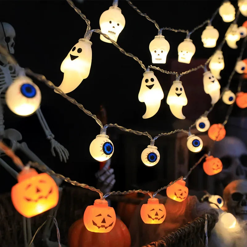 Halloween LED String Lights – Pumpkin, Skull & Eyeball Shaped Lanterns for Trick or Treat, Party, Haunted House & Horror Decor