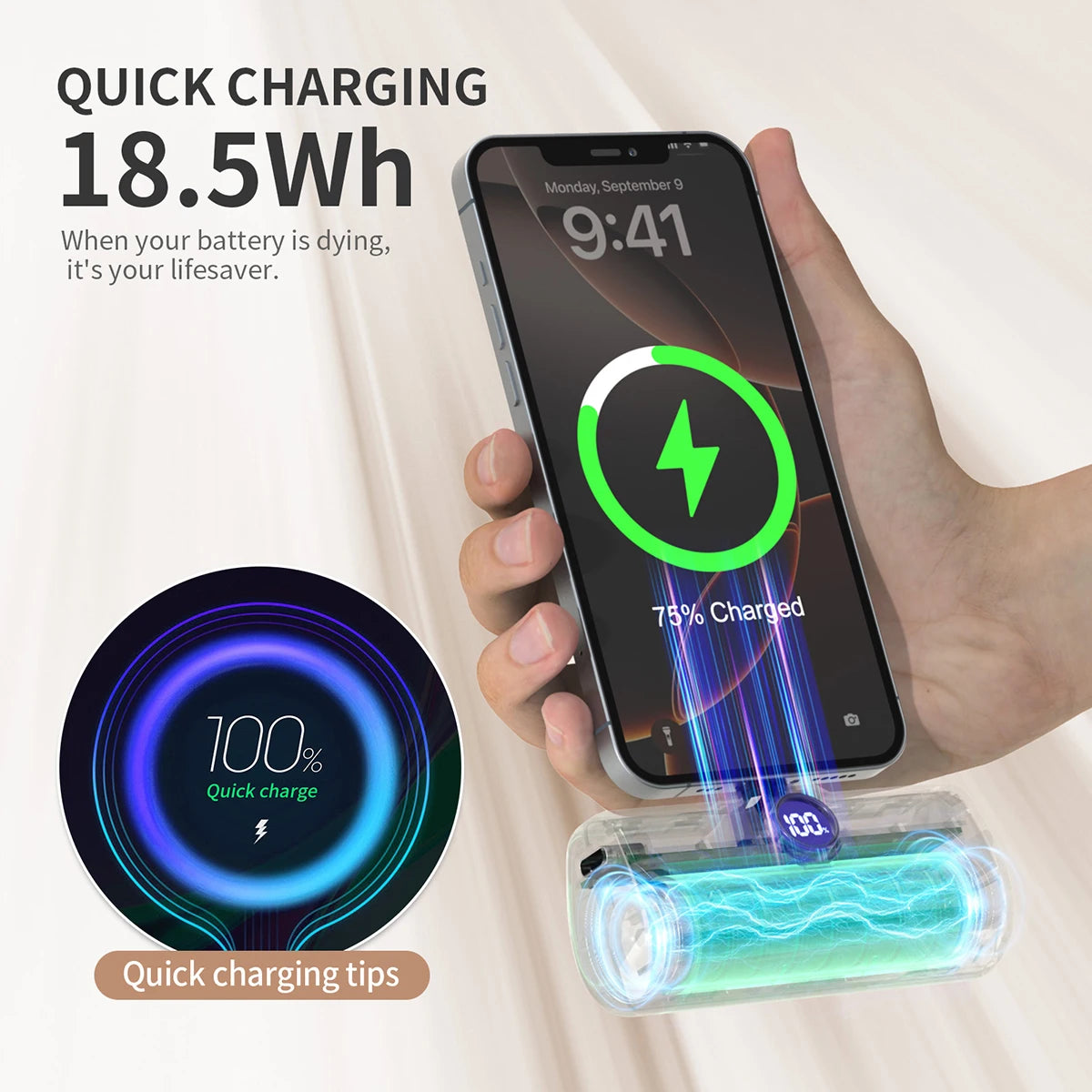 5000mAh Mini Power Bank – Fast Charging Portable Charger with LED Digital Display, Compact External Battery Pack for iPhone & Android