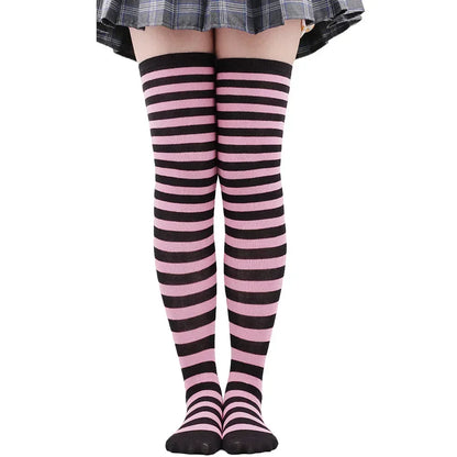 Thigh High Socks Women Over Knee Striped Polka Dot Stockings Black White Pink Lolita Cosplay Harajuku Y2K Kawaii