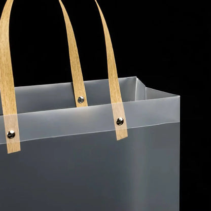 10PCS Frosted Transparent Plastic Gift Bags with Handles for Retail, Gifts, Shopping & Packaging