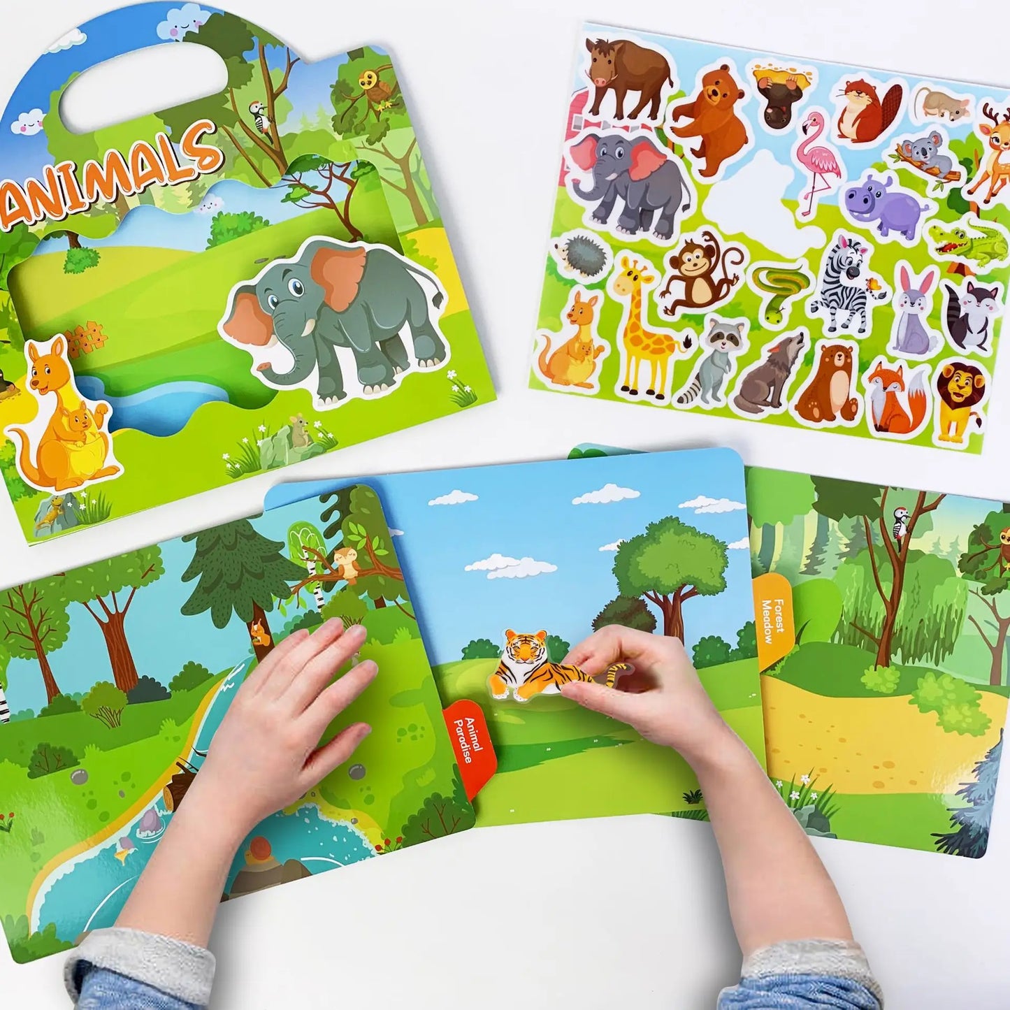 Kids Reusable Scene Sticker Book – DIY Cartoon Animal Puzzle Sticker Game, Early Learning Cognition Toy, Creative Educational Activity Gift for Children