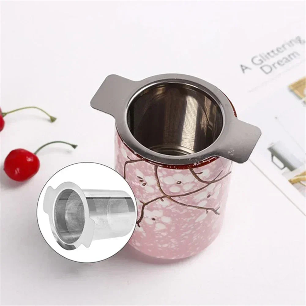 Colador de té de acero inoxidable – Filtro de té de hoja suelta de malla fina con tapa para tazas y tarros
