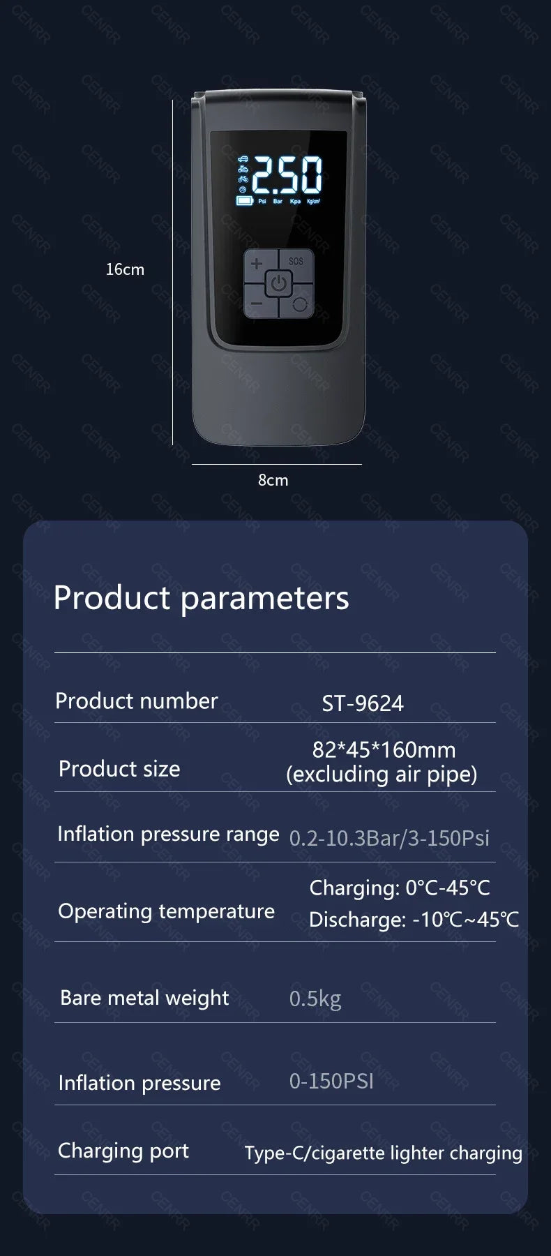 Compresor de aire inalámbrico portátil para inflar neumáticos – Bomba de aire eléctrica digital LCD para coches, motocicletas, bicicletas y balones deportivos