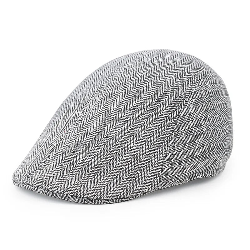 Men's Wool Beret Hat – Herringbone Flat Cap for Autumn & Winter, Classic Artist Painter Style Hat for Men