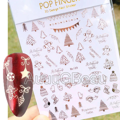 3D Christmas Nail Art Stickers – Snowflake & Winter Tree Nail Decals for Nail Tips Decoration