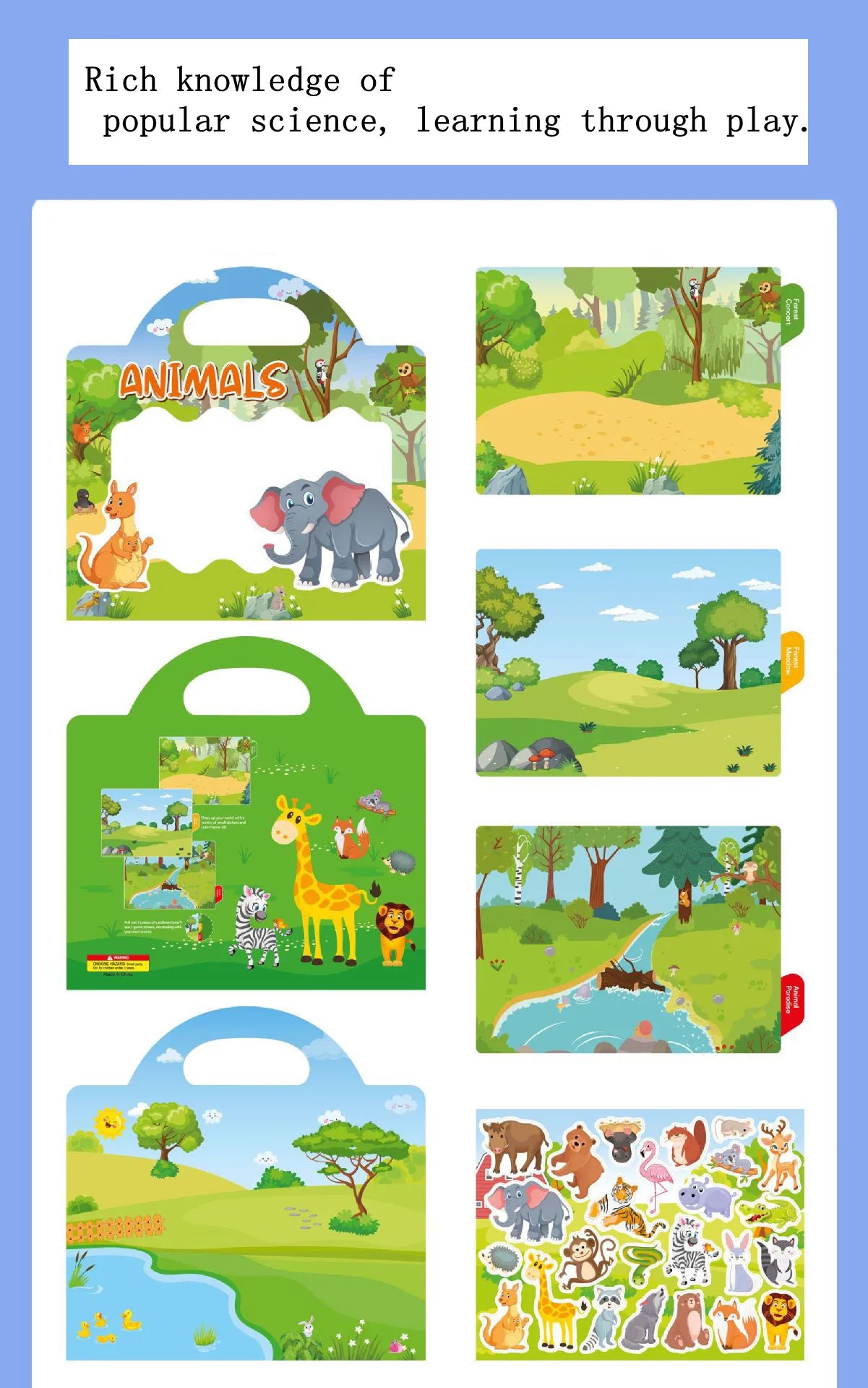 Kids Reusable Scene Sticker Book – DIY Cartoon Animal Puzzle Sticker Game, Early Learning Cognition Toy, Creative Educational Activity Gift for Children