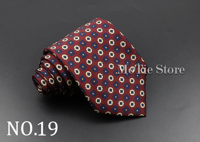 Men's 7.5cm Soft Silk Necktie – Floral & Dot Pattern Tie for Weddings, Business, Parties & Formal Wear