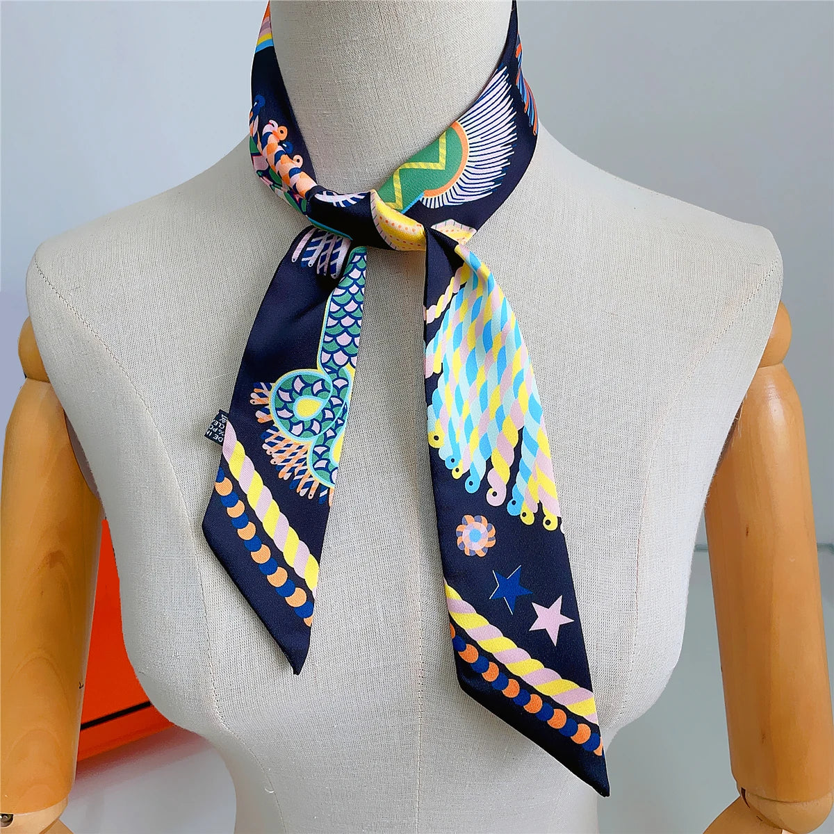 Pañuelo estrecho de sarga de seda 100 % de lujo para mujer, diseño de marca, pañuelo para bolso, pañuelo para el cuello, diadema para el pelo