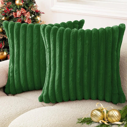 Faux Rabbit Fur Throw Pillow Cover - Ultra Soft Striped Decorative Cushion Cover for Sofa, Bed & Living Room (40x40 & 45x45 cm)