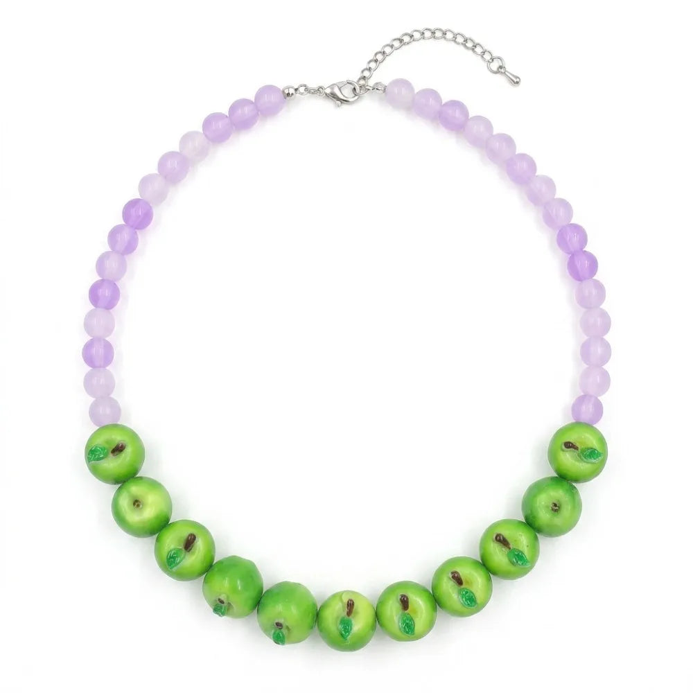 Colorful 3D Fruit Beaded Necklace – Multicolor Exaggerated Chain with Pomegranate, Strawberry & Tomato Designs, Statement Fashion Jewelry