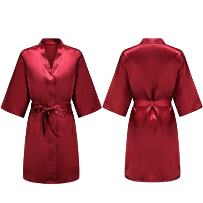 Bata de satén para mujer – Batín sedoso corto para dama de honor para la novia y fiesta de bodas | Kimono elegante para dormir
