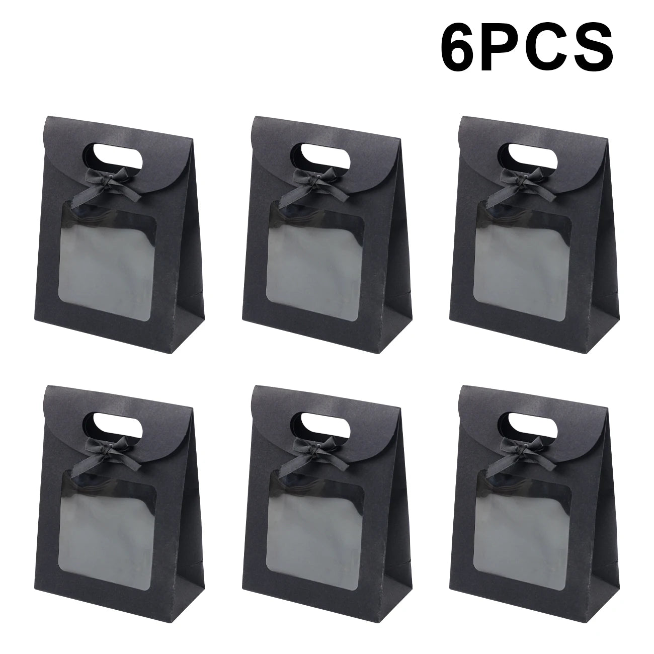 6/12 Bolsas de regalo de papel kraft con ventana para galletas, dulces, recuerdos de boda, regalos de Navidad y embalaje de fiesta reutilizable