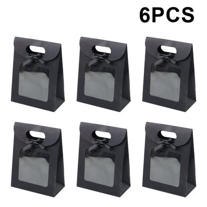 6/12 Bolsas de regalo de papel kraft con ventana para galletas, dulces, recuerdos de boda, regalos de Navidad y embalaje de fiesta reutilizable