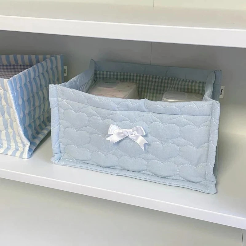Cute Quilted Lace Storage Basket – Korean Desktop Organizer Bin for Cosmetics, Toys, Sundries & Home Décor