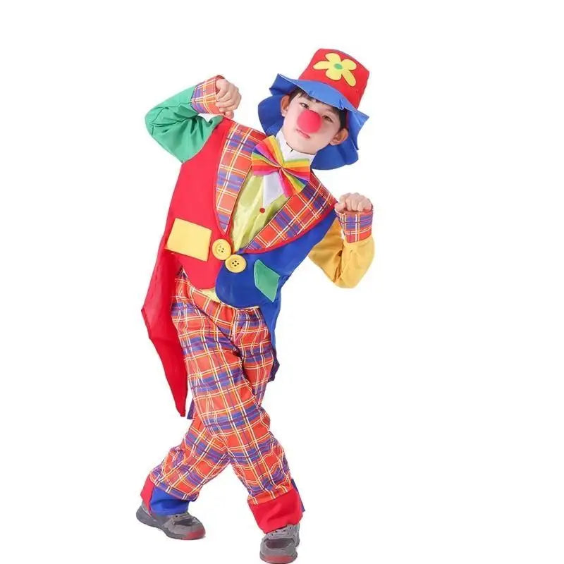 Child Clown Cosplay Costume Set – Coat, Shirt, Pants, Hat & Necktie Outfit for Halloween & Party Performance