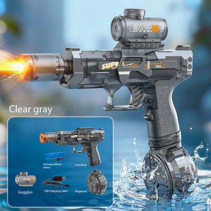 Pistola de agua eléctrica con luz y efecto llama – Potente lanzador de alta velocidad para juegos de playa, piscina y chapoteo de verano al aire libre