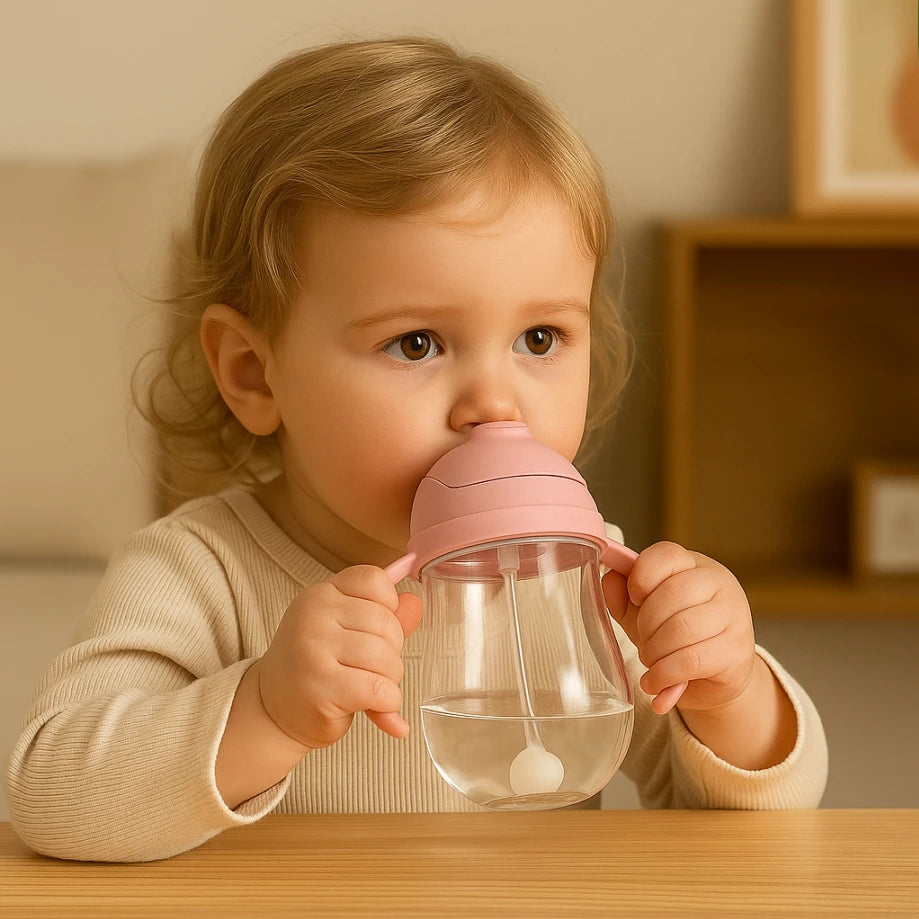 300ML Baby Straw Water Bottle with Handle Portable Toddler Training Cup for Kids