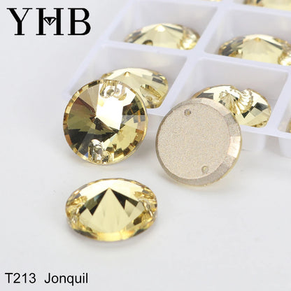 Strass à coudre YHB Crystal Rivoli – Pierres à coudre plates en verre pour vêtements, sacs et artisanat de bricolage