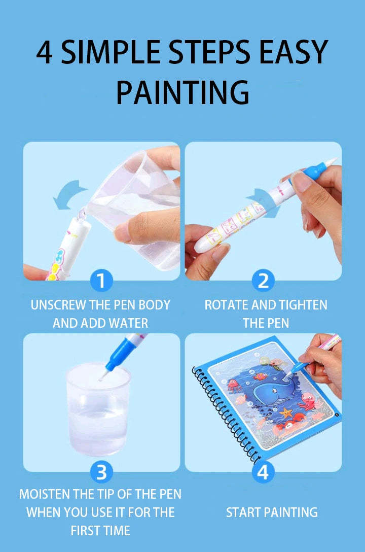Magic Water Drawing Book – Reusable Montessori Coloring Book for Sensory Learning & Early Education