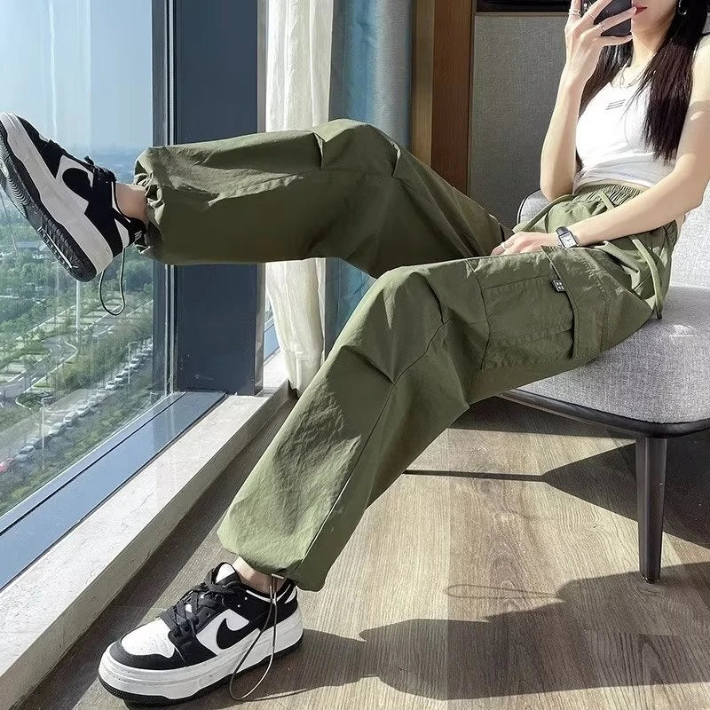 Pantalones Joggers para Mujer, Casuales, Elegantes, Rectos, con Bolsillos, Cintura Alta Elástica, Ropa Urbana, Pantalones Ajustados Finos de Verano