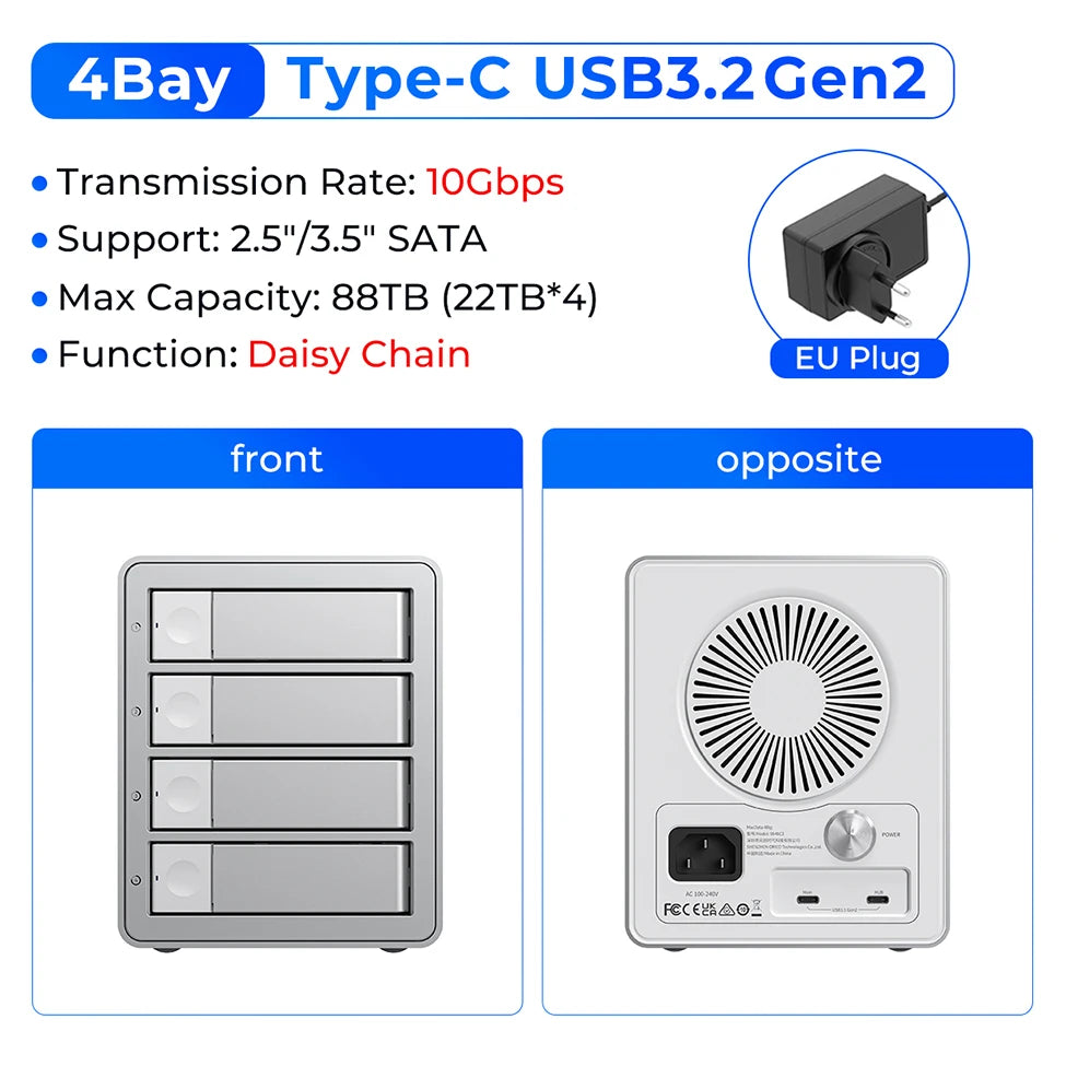 ORICO 4/5 Bay HDD Docking Station – USB 3.2 Type-C 10Gbps SATA Hard Drive Enclosure for 2.5" & 3.5" SSD HDD