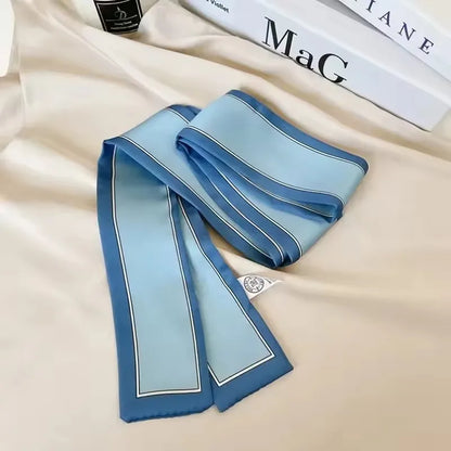 Khaki Nude Silk Scarf Hair Band – Vintage Satin Ribbon Bow Hair Accessory for Women | Elegant Fashion Hair Tie
