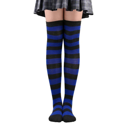 Thigh High Socks Women Over Knee Striped Polka Dot Stockings Black White Pink Lolita Cosplay Harajuku Y2K Kawaii