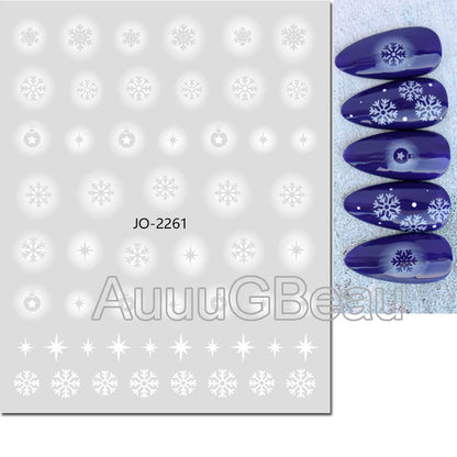 3D Christmas Nail Art Stickers – Snowflake & Winter Tree Nail Decals for Nail Tips Decoration