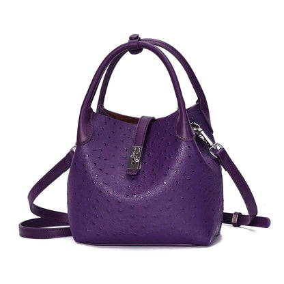 2026 Women's Ostrich-Texture PU Leather Bucket Bag Set – 2PCS Adjustable Strap Crossbody & Shoulder Handbags, Stylish Everyday Purse