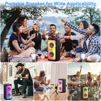 T10-T Wireless Bluetooth Karaoke Speaker – Portable Party Machine with 2 Microphones, LED Lights & Powerful Subwoofer Sound