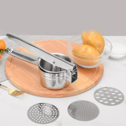 Stainless Steel Potato Masher & Ricer – Manual Food Press for Mashed Potatoes, Fruit & Vegetable Puree, Kitchen Squeezer Tool