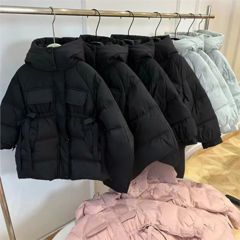 Kids’ Long Hooded Winter Coat – Warm Cotton-Padded Jacket for Baby Boys, Girls & Teens, Solid Color Outerwear Ages 5–16