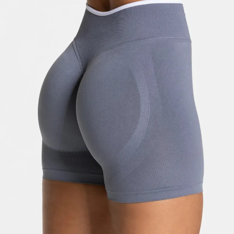 Women’s Seamless High Waist Gym Shorts Color Block Hip Lifting Yoga Running Sports Tight Shorts