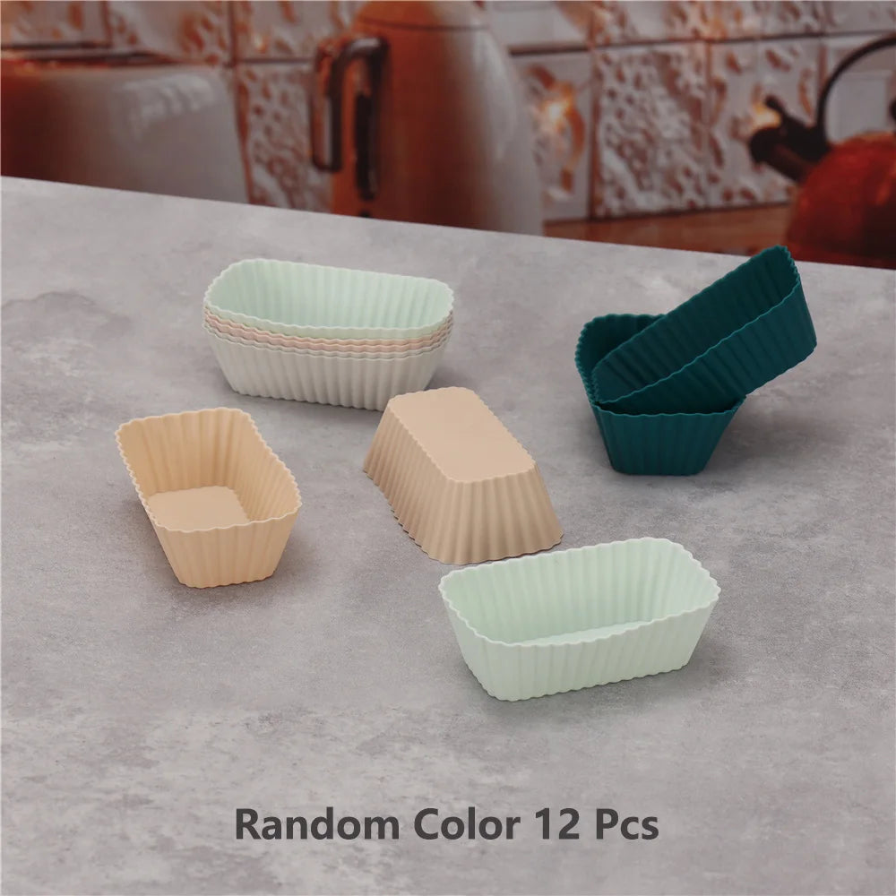 12PCS Reusable Silicone Cupcake Baking Cups – Non-Stick Muffin & Pancake Liners, Flexible Baking Molds in Assorted Random Colors