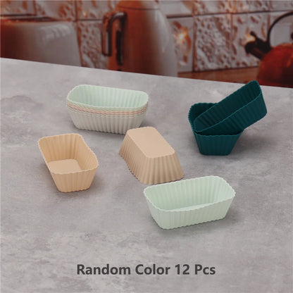 12PCS Reusable Silicone Cupcake Baking Cups – Non-Stick Muffin & Pancake Liners, Flexible Baking Molds in Assorted Random Colors