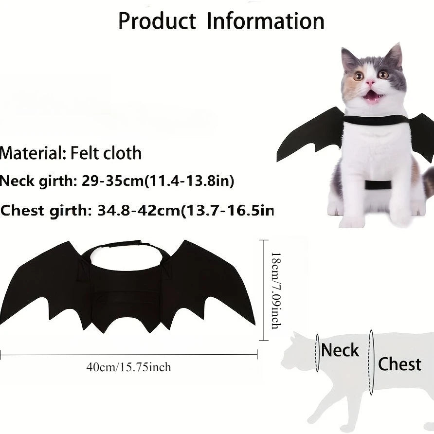 Pet Bat Wings Costume – Adjustable Soft Polyester Bat Wing Cosplay Outfit for Cats & Small Dogs, Cute Halloween Party Costume