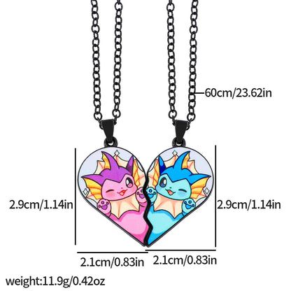 Collar de pareja de corazón roto de Pokémon Eevee – Regalo de joyería romántico de anime para mejores amigos (2 piezas)