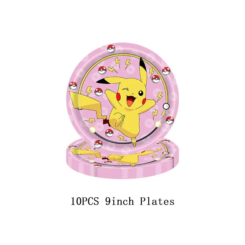 Pokémon Theme Birthday Party Decorations – Cartoon Pokémon Go Tableware Set (Cups, Plates & Pikachu Balloons) for Baby Shower & Party Favors