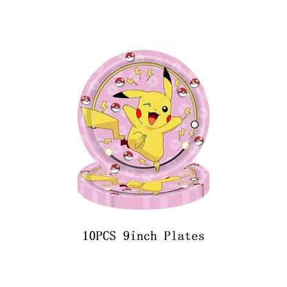 Pokémon Theme Birthday Party Decorations – Cartoon Pokémon Go Tableware Set (Cups, Plates & Pikachu Balloons) for Baby Shower & Party Favors