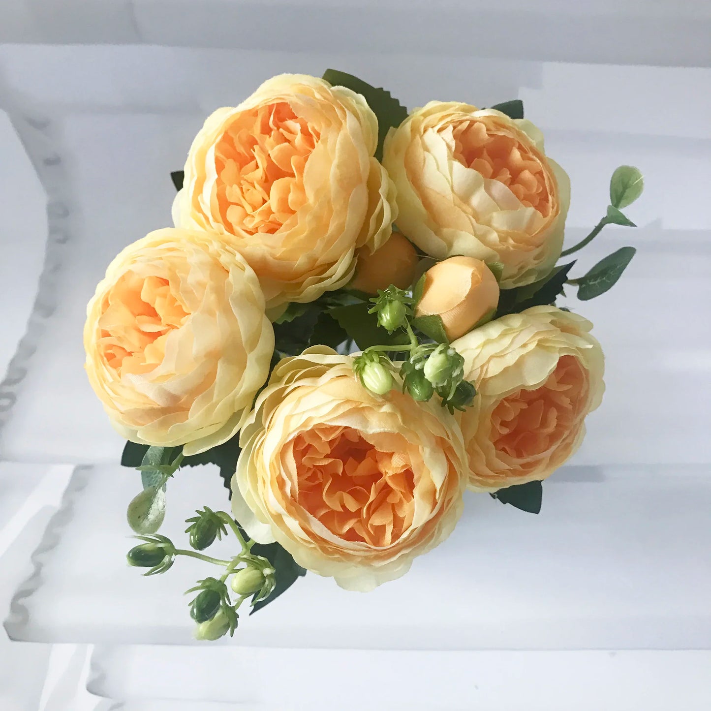 Bouquet de pivoines artificielles roses 30 cm – Fleurs en soie synthétiques avec 5 grandes fleurs et 4 bourgeons pour décoration de mariage, décoration intérieure, arrangements floraux et projets DIY