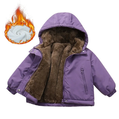 Kids’ Thick Plush-Lined Winter Jacket – Hooded Cotton-Padded Parka for Boys & Girls, Warm Lambswool-Style Outerwear for Ages 2–12