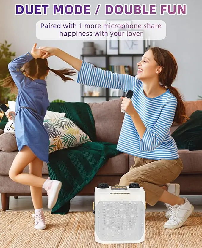 High-Power Portable Karaoke Bluetooth Speaker – 360° Stereo Surround Sound Waterproof Boombox with Wireless Subwoofer & 2 Microphones