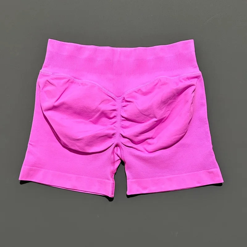 HISTELLO Pantalones cortos de yoga sin costuras de 4.5" para mujer – Pantalones cortos deportivos de talle bajo con efecto fruncido para gimnasio, fitness, correr y ropa deportiva