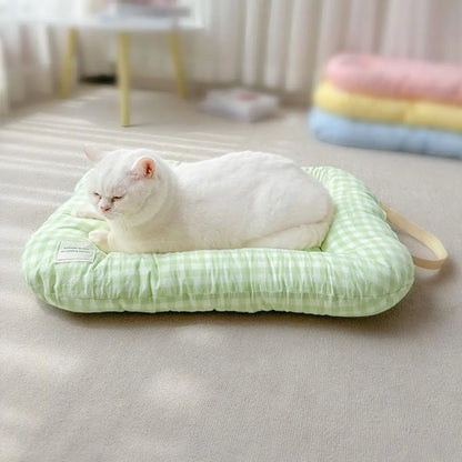 Tapis de Lit Chauffant Respirant pour Chien – Coussin de Couchage Doux Macaron à Carreaux pour Animaux avec Base Antidérapante pour Chats et Chiens