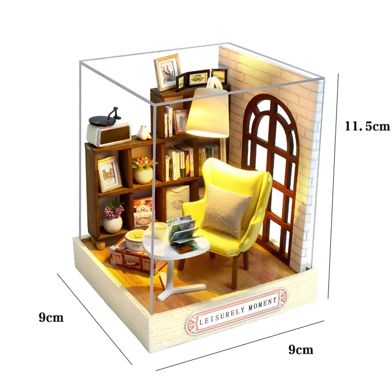 Wooden Dollhouse 3D Puzzle Kit – DIY Miniature Room Model with Furniture & LED Lights Home Decoration