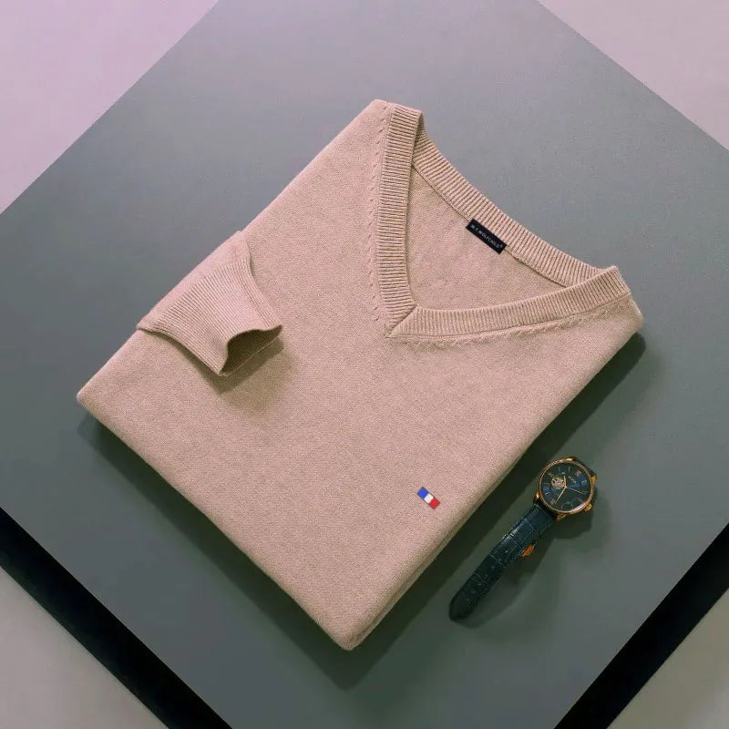 Men’s Classic V-Neck Cashmere Blend Sweater – Warm Pullover Jumper for Autumn & Winter, Casual Fashion Knitwear